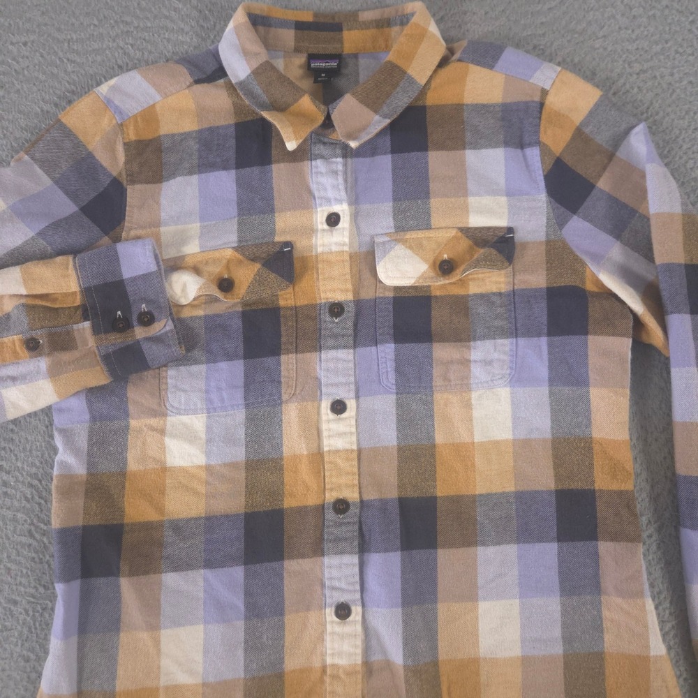 Patagonia Shirt Women Medium Yellow Fjord Flannel Organic Cotton Plaid Button Up